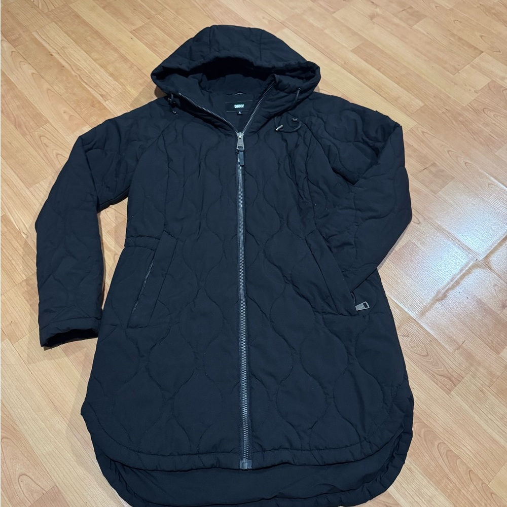 DKNY Quilted Black Hooded Puffer Jacket